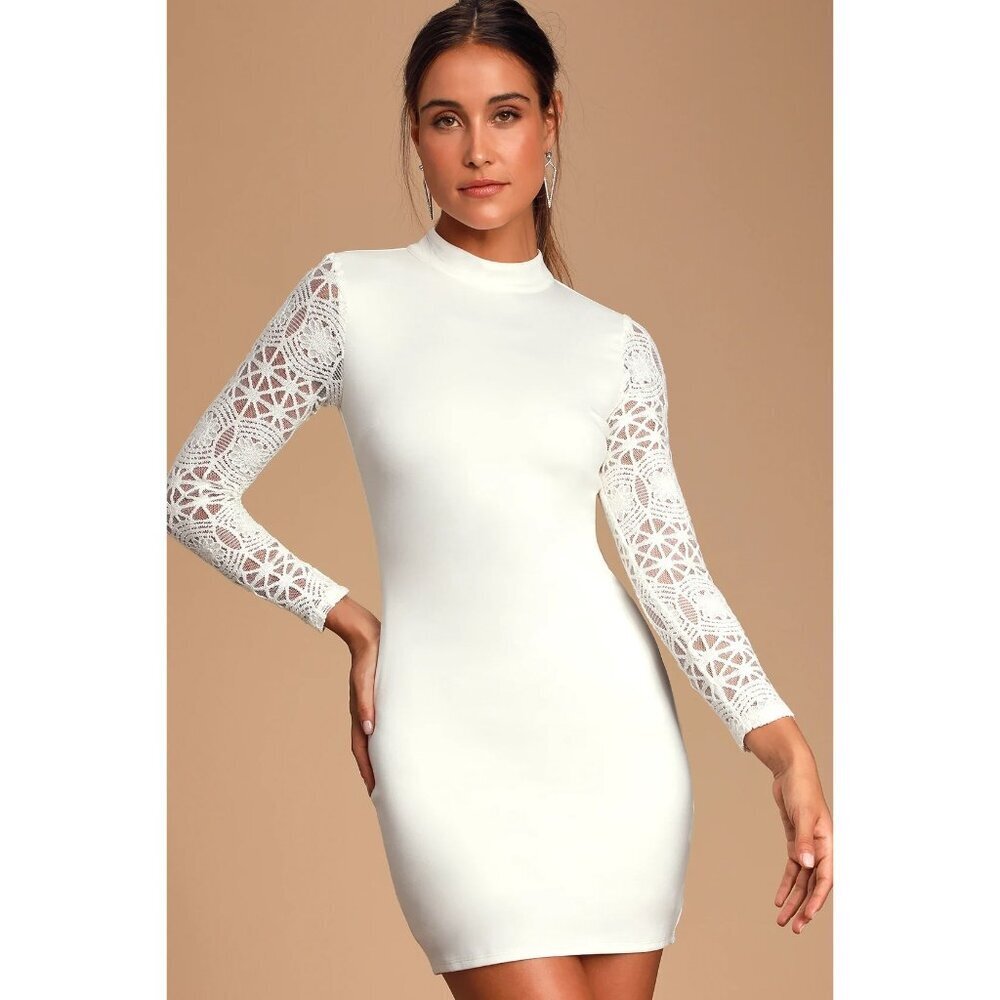 Lulu's Women's Lace Up Your Sleeve Lace Long Sleeve Dress Ivory Size XS NWT